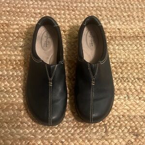 Clarks Black Leather Slip-On Shoes